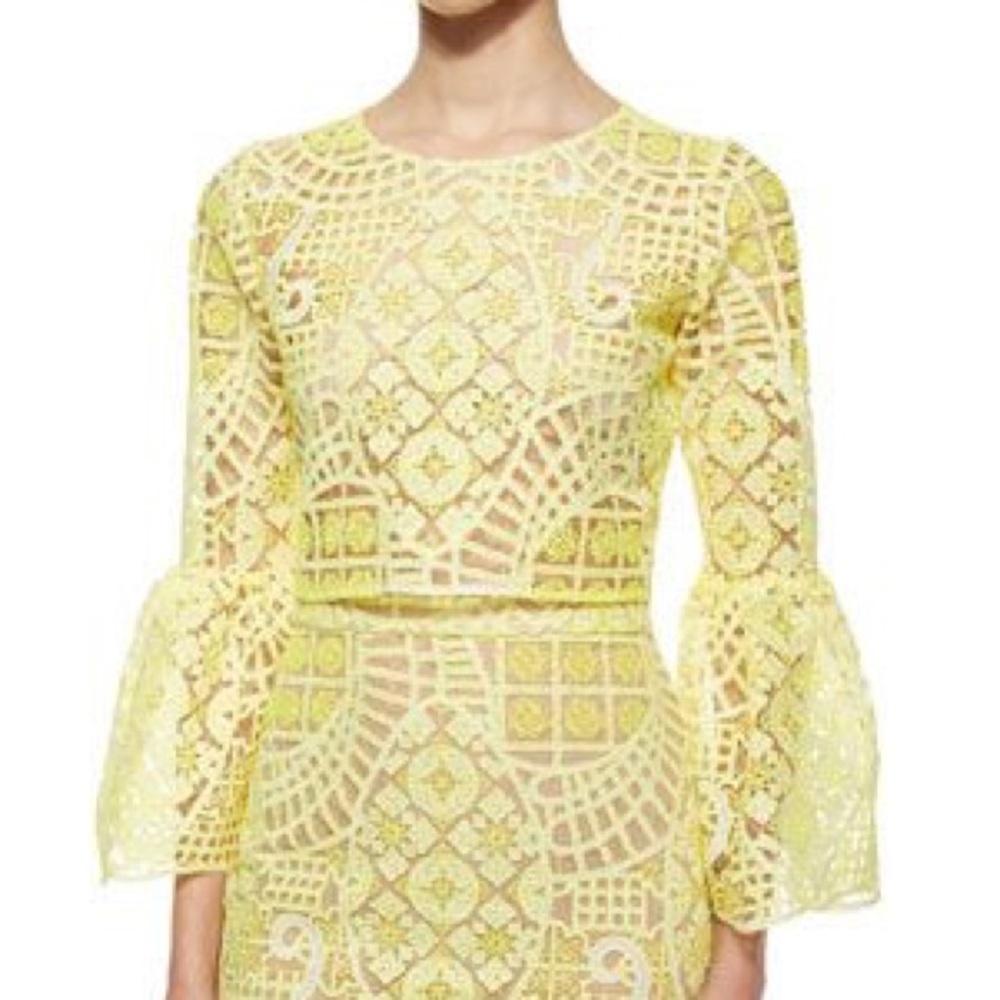 Alexis "Aurora" yellow lace crop top. Size M